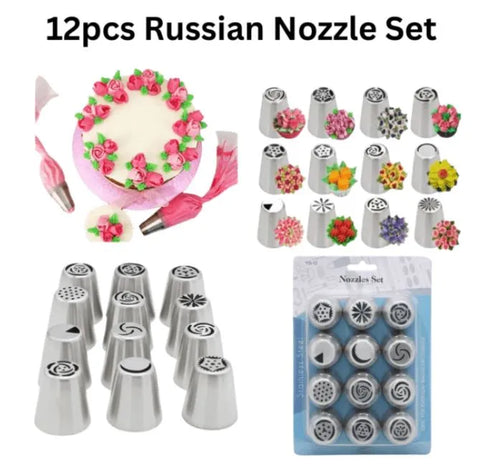 1M + 2D + 6B + Russian Nozzle Stainless Steel , Open Star Tip Pastry Cookies Tools Icing Piping Bag Nozzles Cake Decorating Cupcake Creates Drop Flower