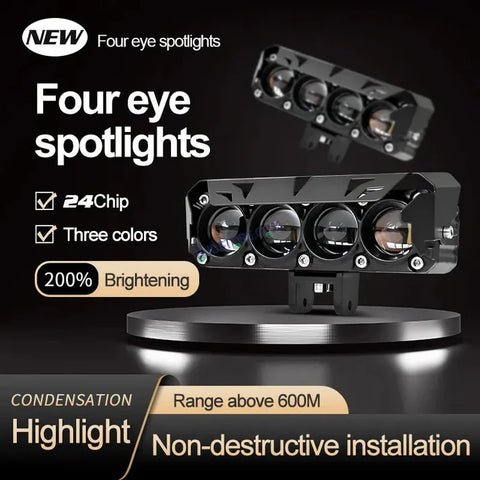 Four 4 Quad Lens – External LED – 120 Watt – White Yellow – Focused Light – Anti Fog