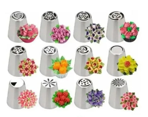 1M + 2D + 6B + Russian Nozzle Stainless Steel , Open Star Tip Pastry Cookies Tools Icing Piping Bag Nozzles Cake Decorating Cupcake Creates Drop Flower